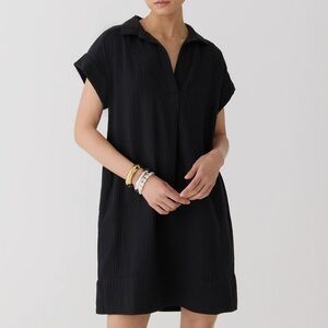 J. Crew V-Neck Shirt Dress in Cotton Gauze Black Size Small